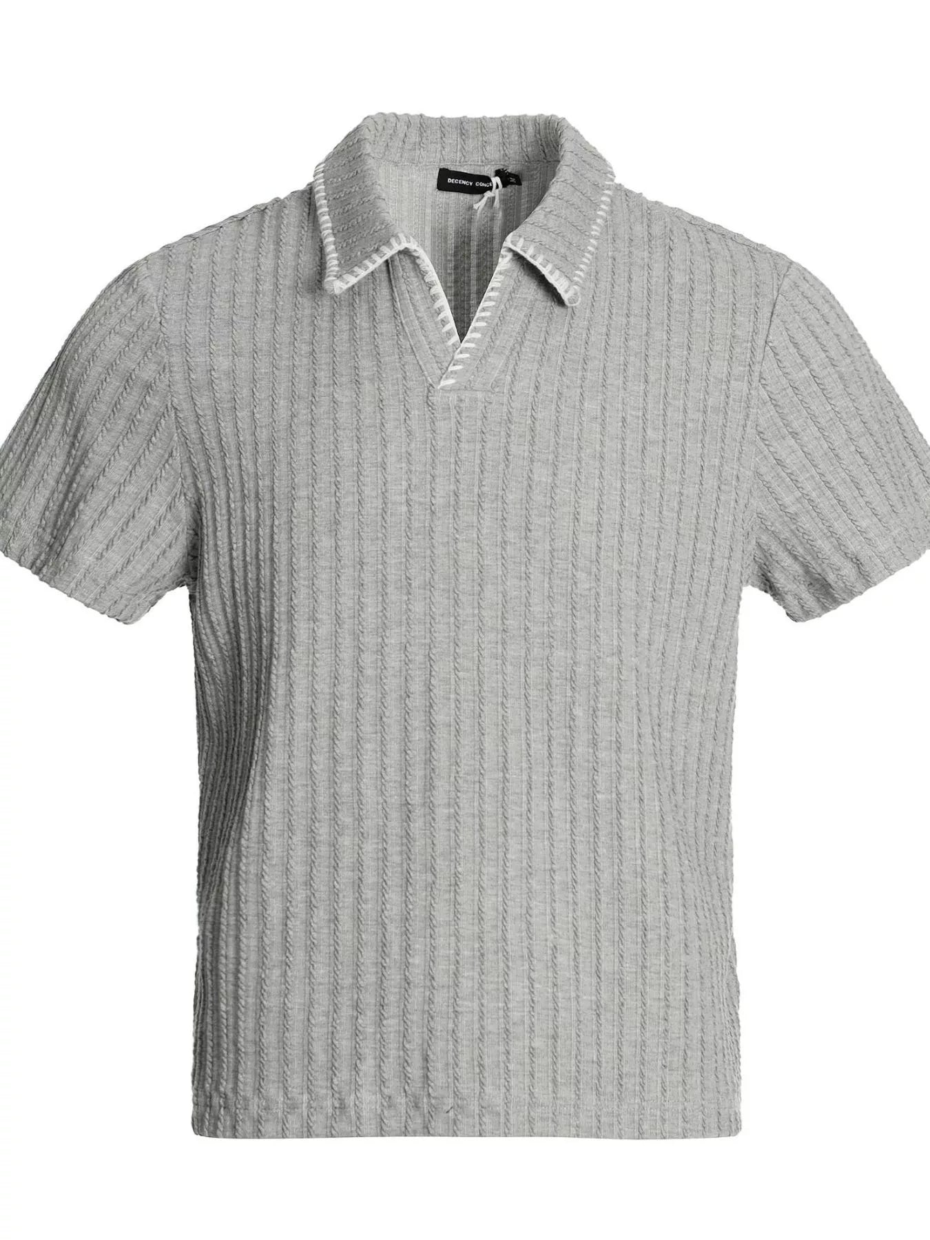 Men's Ribbed Knit Polo with Contrast Stitching in Gray