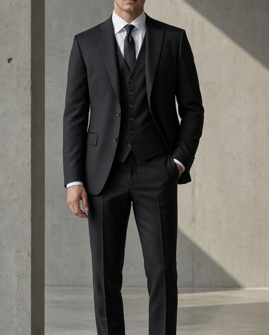Le Faubourg Suit - Noir - worn by a model, full-length front view | Roi de Soi