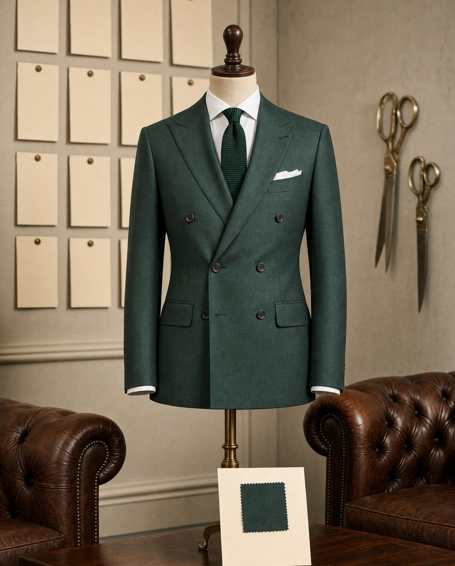 Le FauBourg - Vert - displayed on a tailors form in an atelier | Roi de Soi