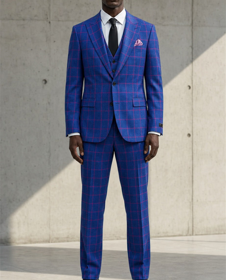 Le Kingston Suit - Bleu - worn by a model, full-length front view | Roi de Soi