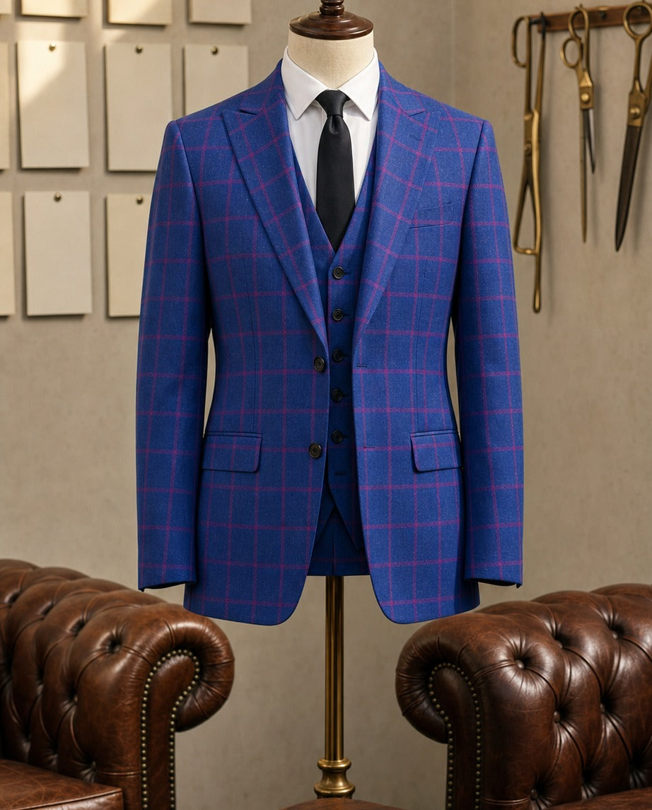 Le Kingston Suit - Bleu - displayed on a tailors form in an atelier | Roi de Soi