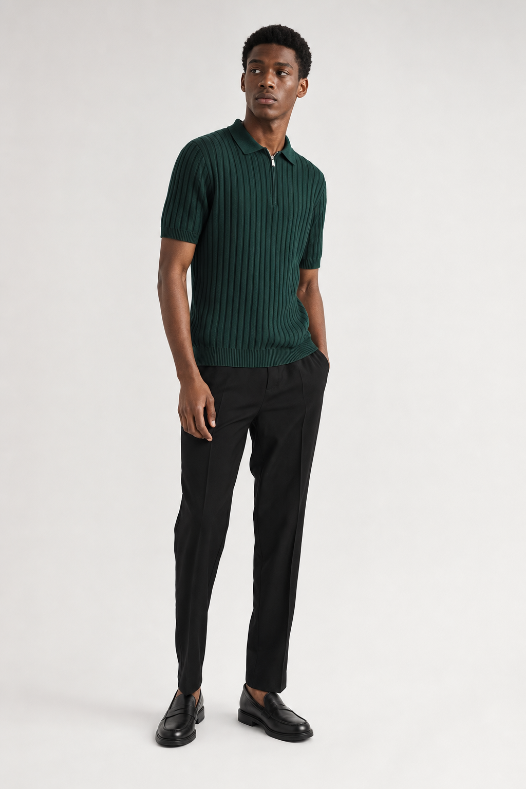 Model wearing La Seine Polo in Dark Green