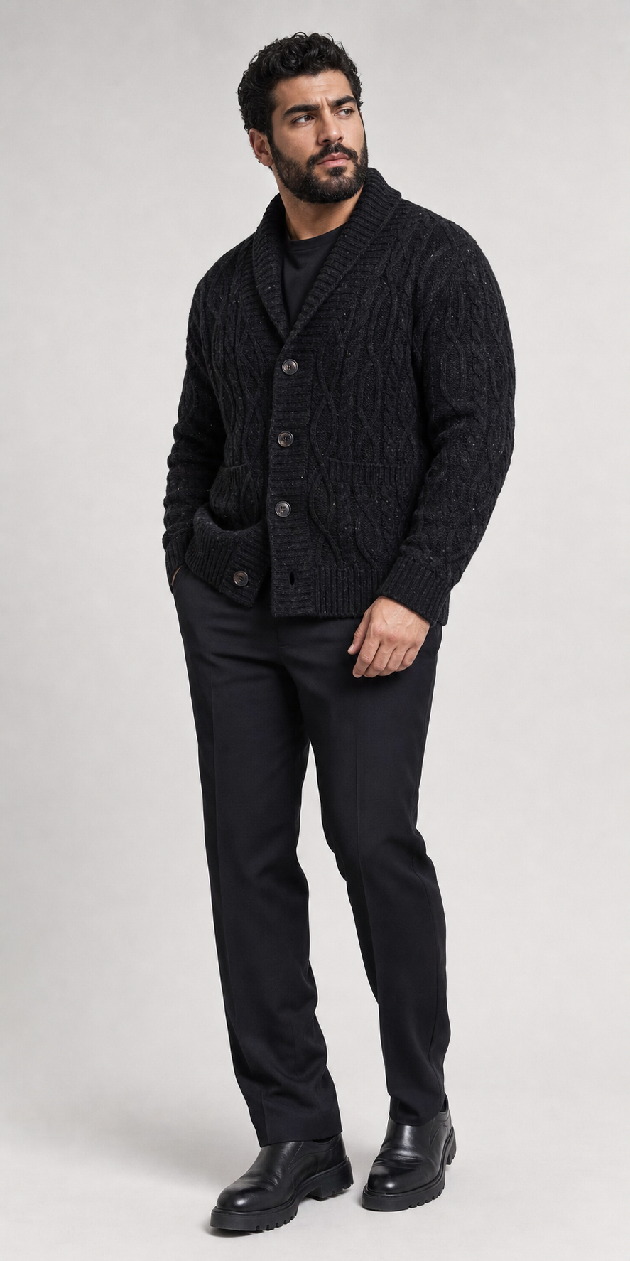 Model wearing Le Bourgogne Cardigan