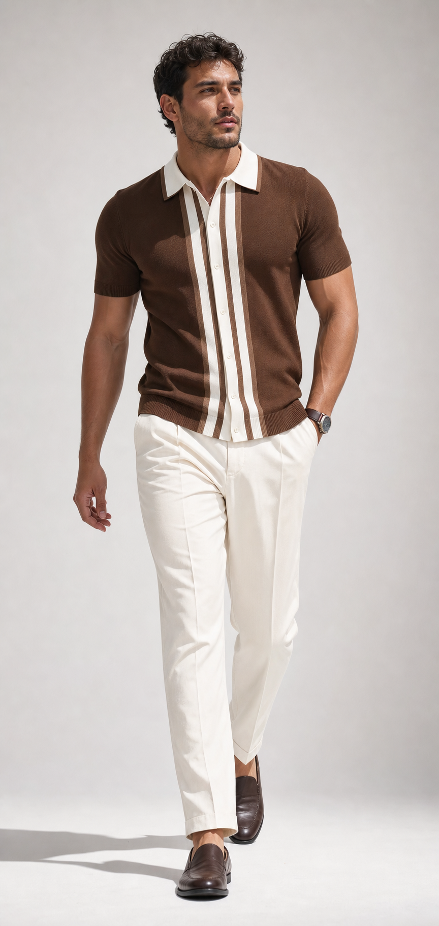 Model wearing Le Comtois Polo