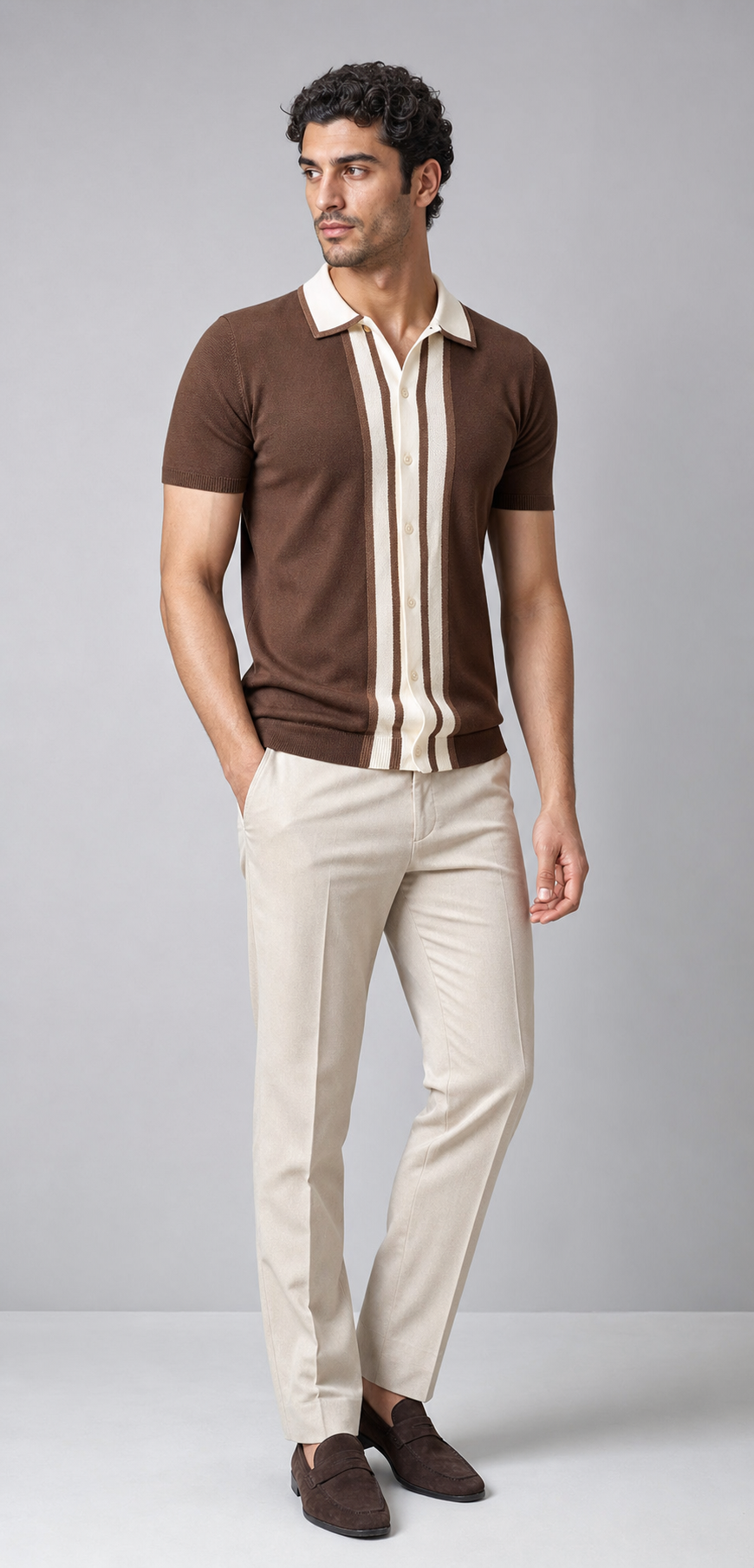 Model wearing Le Comtois Polo