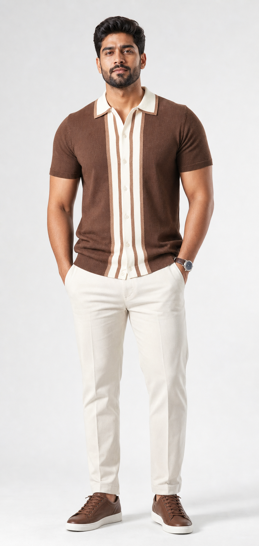 Model wearing Le Comtois Polo