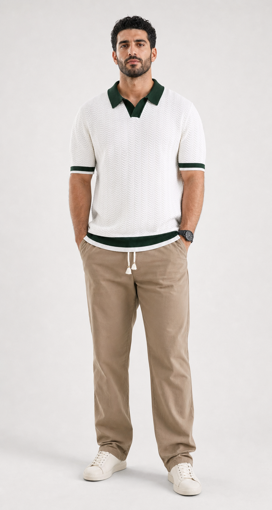 Model wearing Le Vernon Polo