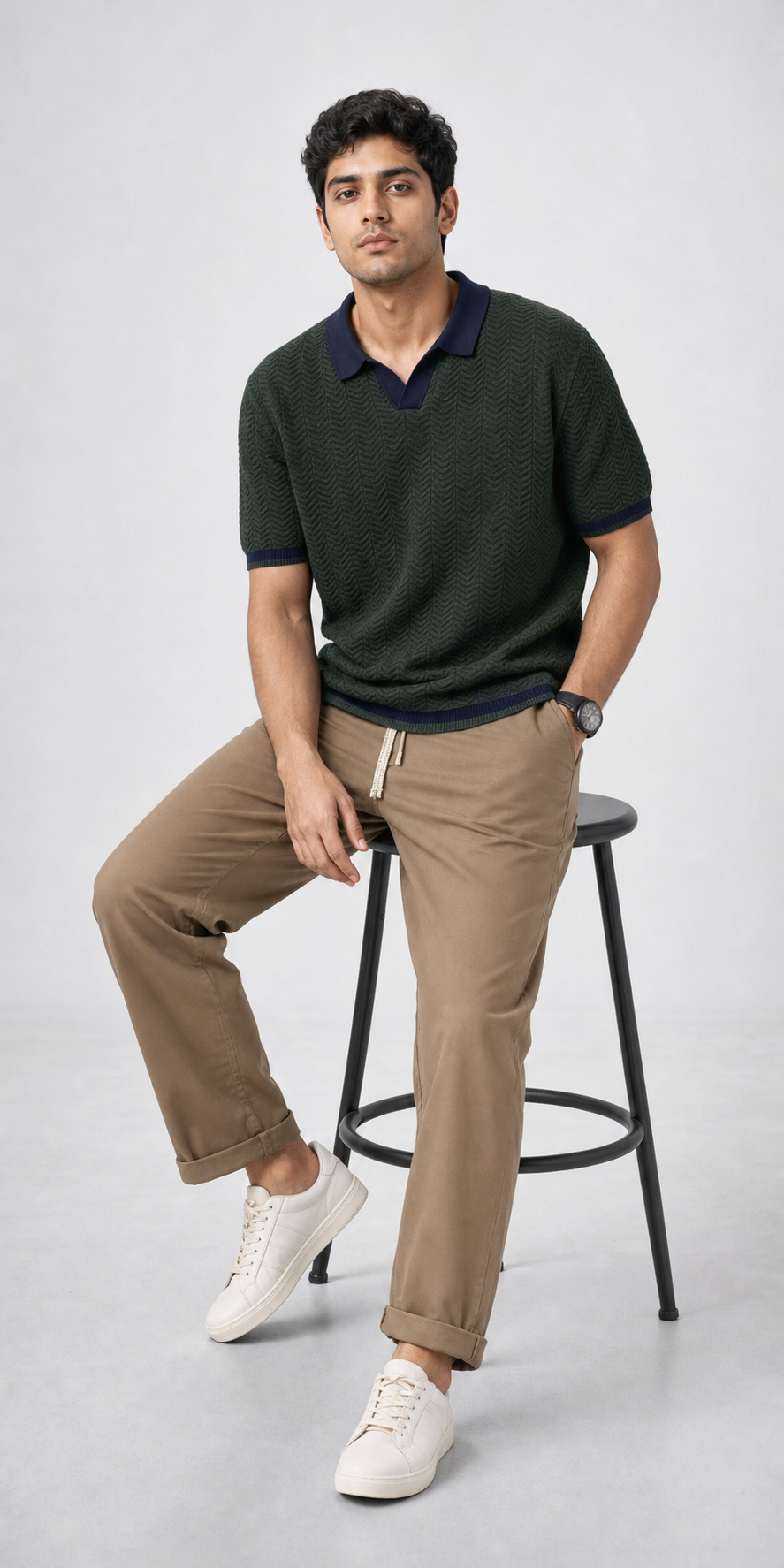 Model wearing Le Vernon Polo