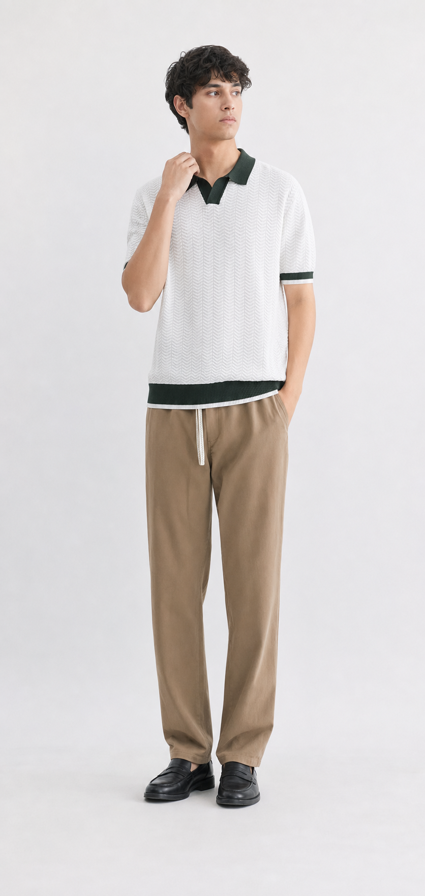 Model wearing Le Vernon Polo