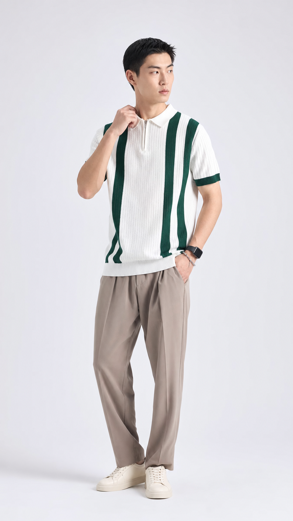 Model wearing Le Zephyr Polo