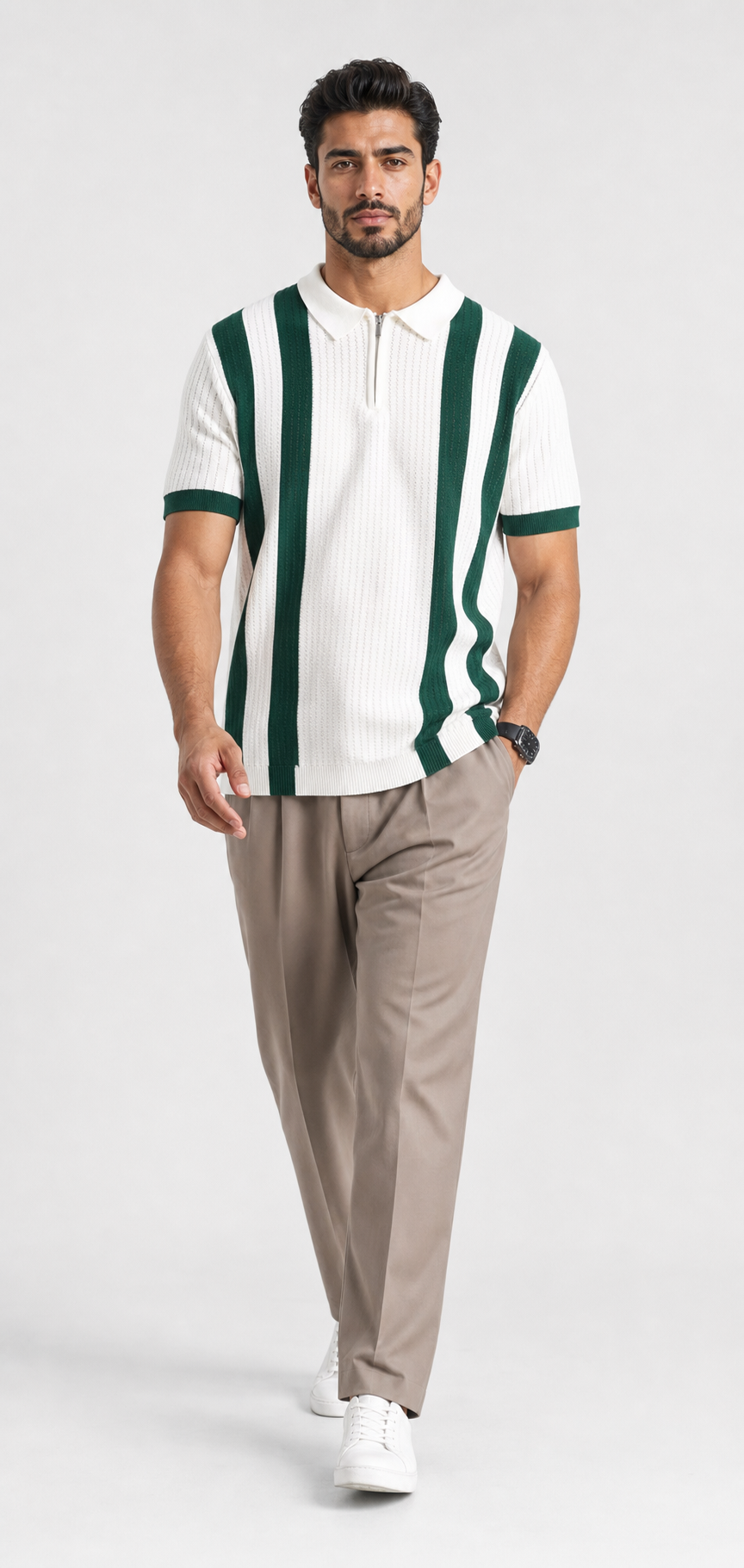 Model wearing Le Zephyr Polo