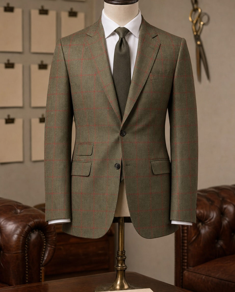 Le Windsor Suit - Carreaux - displayed on a tailors form in an atelier | Roi de Soi